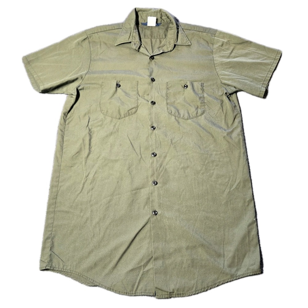 Vintage Oshkosh Bgosh Work Shirt Mens Tall Medium Button Up Green Short Sleeve